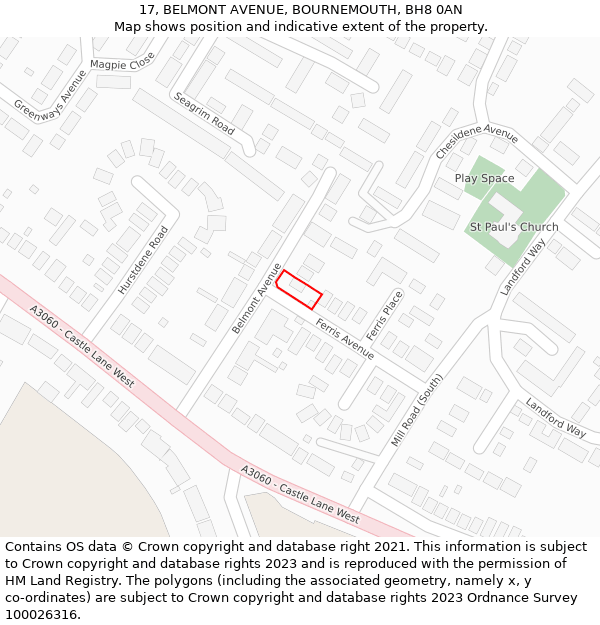 17, BELMONT AVENUE, BOURNEMOUTH, BH8 0AN: Location map and indicative extent of plot