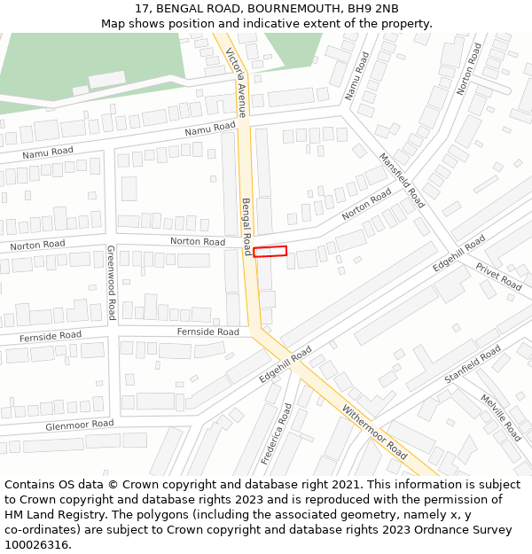 17, BENGAL ROAD, BOURNEMOUTH, BH9 2NB: Location map and indicative extent of plot