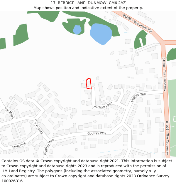 17, BERBICE LANE, DUNMOW, CM6 2AZ: Location map and indicative extent of plot
