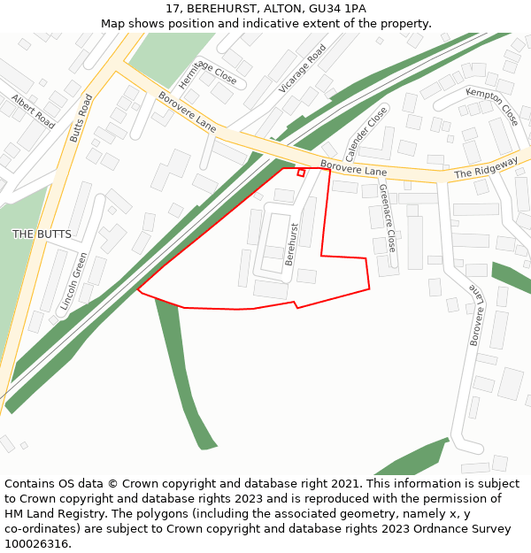 17, BEREHURST, ALTON, GU34 1PA: Location map and indicative extent of plot