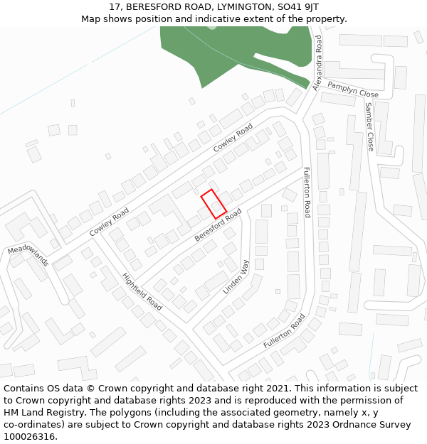 17, BERESFORD ROAD, LYMINGTON, SO41 9JT: Location map and indicative extent of plot