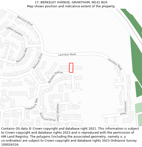 17, BERKELEY AVENUE, GRANTHAM, NG31 8UA: Location map and indicative extent of plot