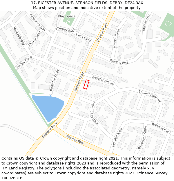 17, BICESTER AVENUE, STENSON FIELDS, DERBY, DE24 3AX: Location map and indicative extent of plot