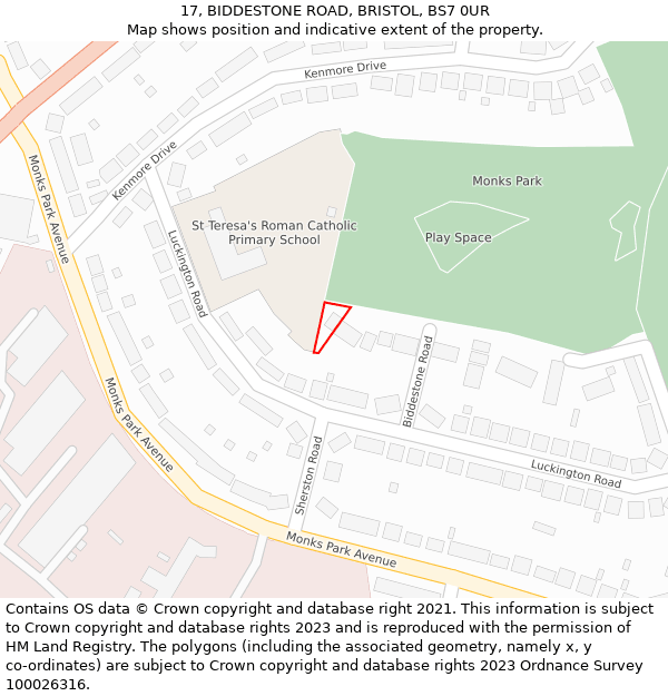 17, BIDDESTONE ROAD, BRISTOL, BS7 0UR: Location map and indicative extent of plot
