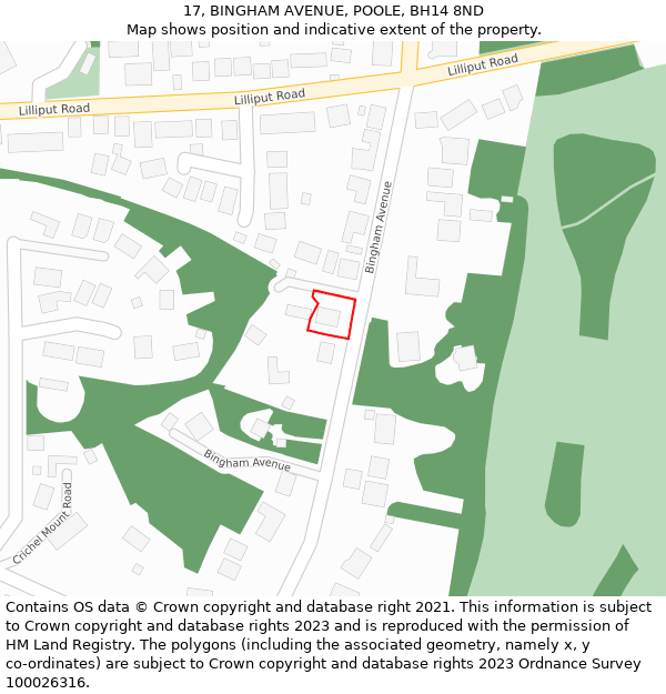 17, BINGHAM AVENUE, POOLE, BH14 8ND: Location map and indicative extent of plot