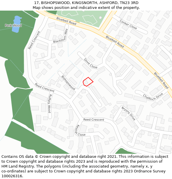 17, BISHOPSWOOD, KINGSNORTH, ASHFORD, TN23 3RD: Location map and indicative extent of plot