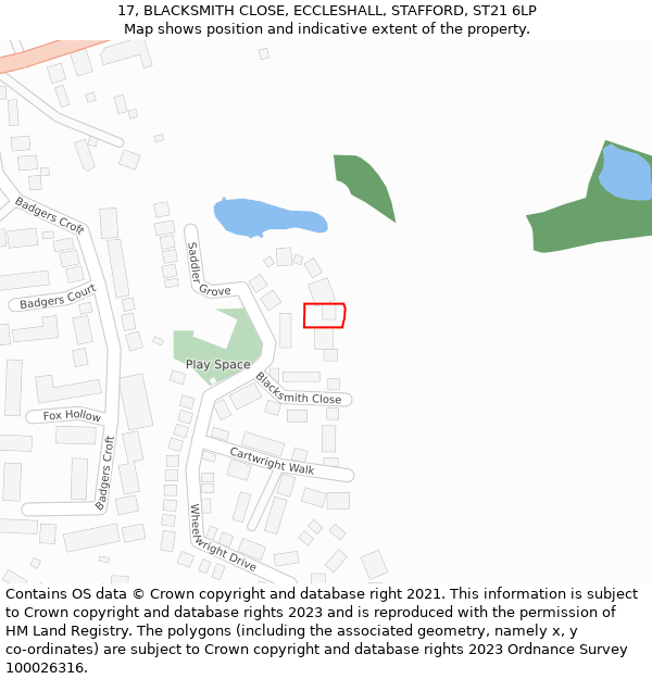 17, BLACKSMITH CLOSE, ECCLESHALL, STAFFORD, ST21 6LP: Location map and indicative extent of plot