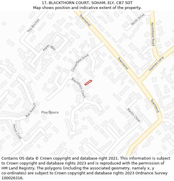 17, BLACKTHORN COURT, SOHAM, ELY, CB7 5DT: Location map and indicative extent of plot