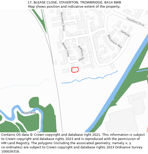 17, BLEASE CLOSE, STAVERTON, TROWBRIDGE, BA14 8WB: Location map and indicative extent of plot