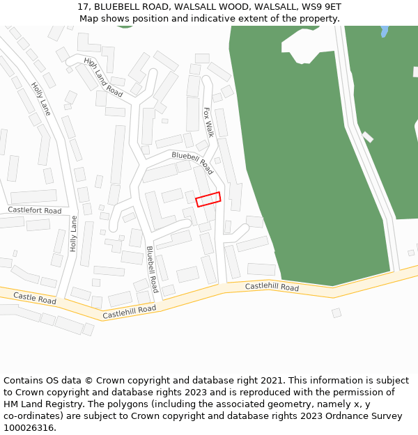 17, BLUEBELL ROAD, WALSALL WOOD, WALSALL, WS9 9ET: Location map and indicative extent of plot
