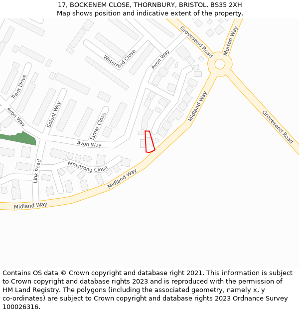 17, BOCKENEM CLOSE, THORNBURY, BRISTOL, BS35 2XH: Location map and indicative extent of plot