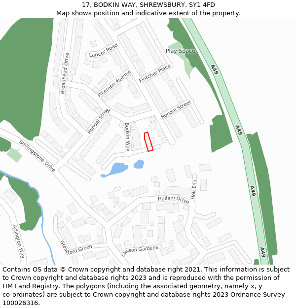 17, BODKIN WAY, SHREWSBURY, SY1 4FD: Location map and indicative extent of plot
