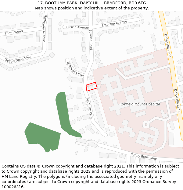 17, BOOTHAM PARK, DAISY HILL, BRADFORD, BD9 6EG: Location map and indicative extent of plot