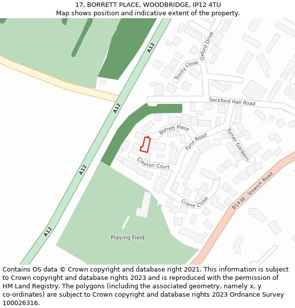 17, BORRETT PLACE, WOODBRIDGE, IP12 4TU: Location map and indicative extent of plot