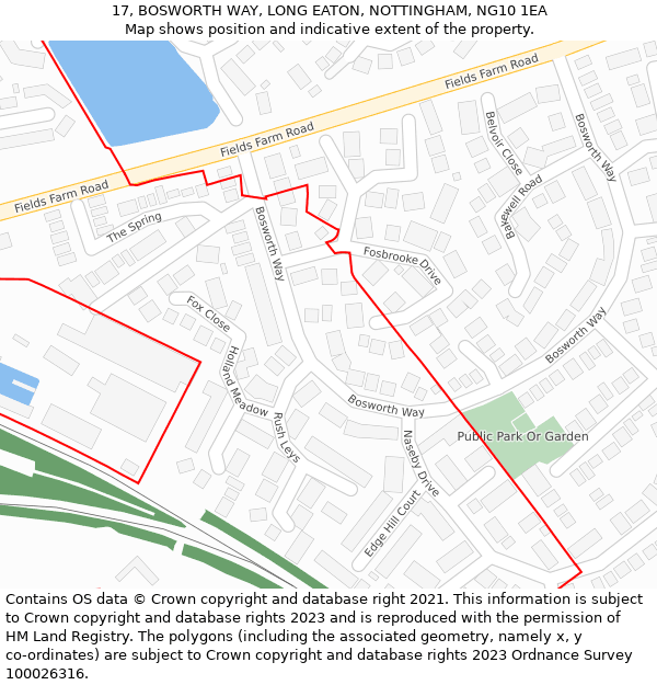 17, BOSWORTH WAY, LONG EATON, NOTTINGHAM, NG10 1EA: Location map and indicative extent of plot