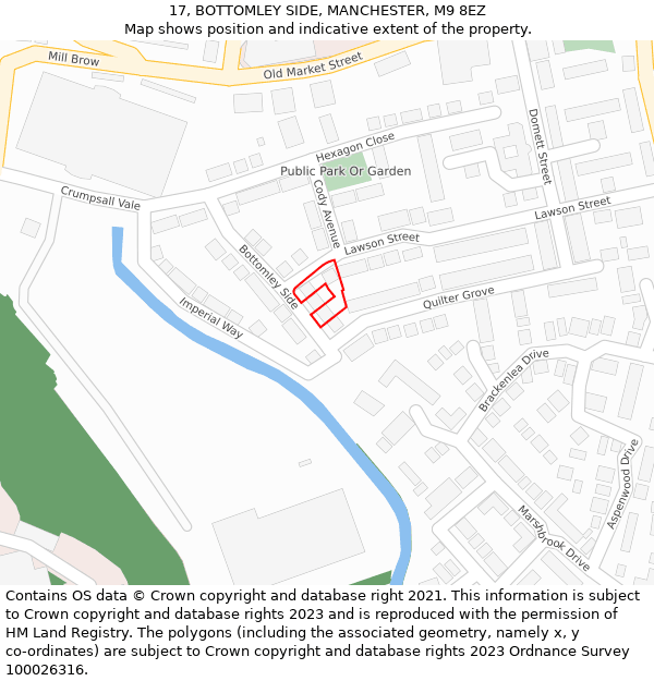 17, BOTTOMLEY SIDE, MANCHESTER, M9 8EZ: Location map and indicative extent of plot