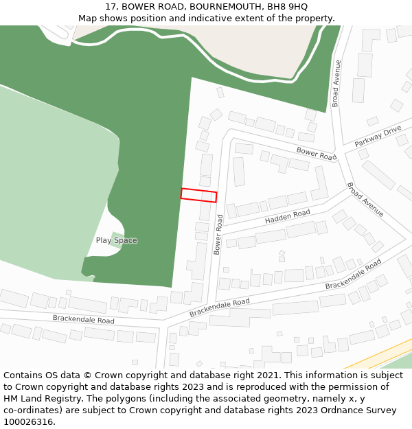 17, BOWER ROAD, BOURNEMOUTH, BH8 9HQ: Location map and indicative extent of plot