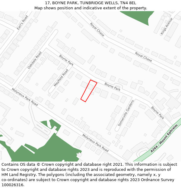 17, BOYNE PARK, TUNBRIDGE WELLS, TN4 8EL: Location map and indicative extent of plot
