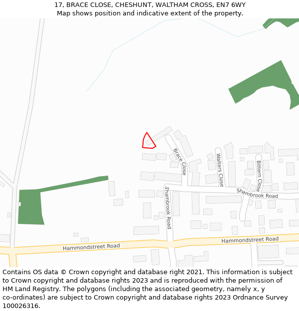 17, BRACE CLOSE, CHESHUNT, WALTHAM CROSS, EN7 6WY: Location map and indicative extent of plot