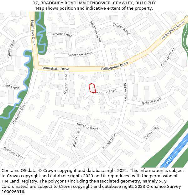 17, BRADBURY ROAD, MAIDENBOWER, CRAWLEY, RH10 7HY: Location map and indicative extent of plot