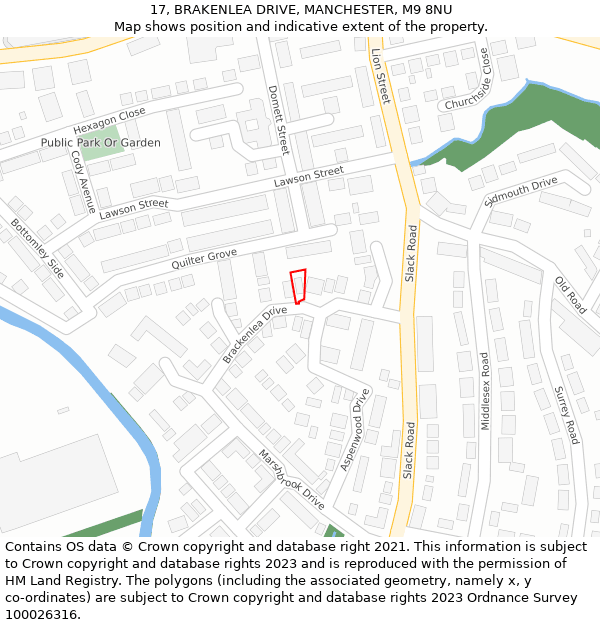 17, BRAKENLEA DRIVE, MANCHESTER, M9 8NU: Location map and indicative extent of plot