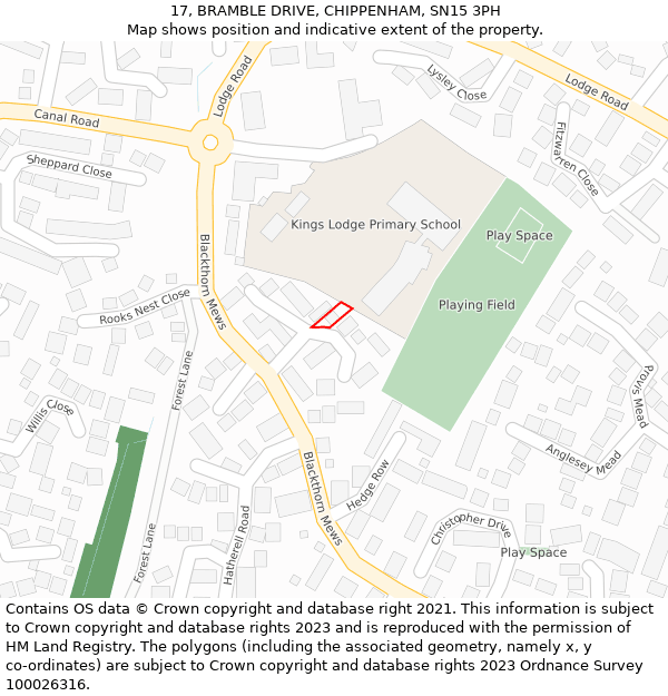 17, BRAMBLE DRIVE, CHIPPENHAM, SN15 3PH: Location map and indicative extent of plot