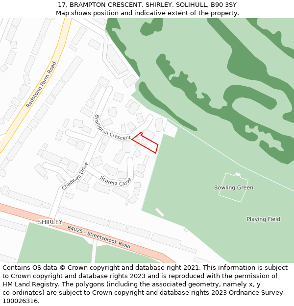 17, BRAMPTON CRESCENT, SHIRLEY, SOLIHULL, B90 3SY: Location map and indicative extent of plot