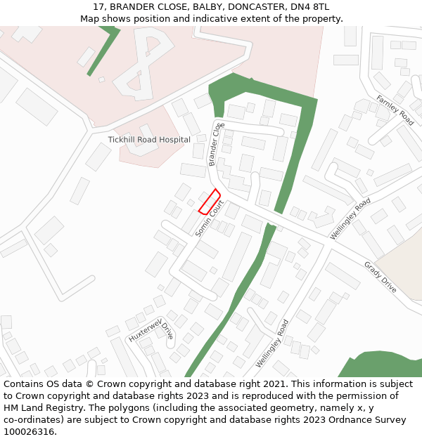 17, BRANDER CLOSE, BALBY, DONCASTER, DN4 8TL: Location map and indicative extent of plot