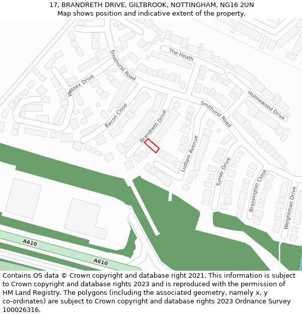 17, BRANDRETH DRIVE, GILTBROOK, NOTTINGHAM, NG16 2UN: Location map and indicative extent of plot