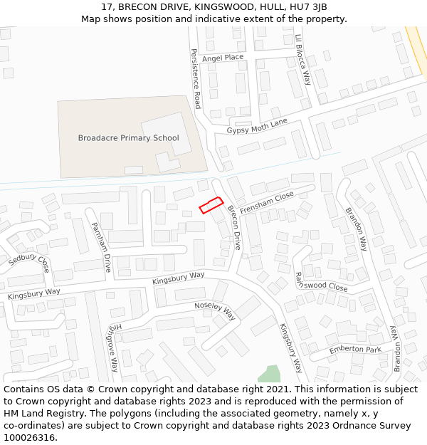 17, BRECON DRIVE, KINGSWOOD, HULL, HU7 3JB: Location map and indicative extent of plot