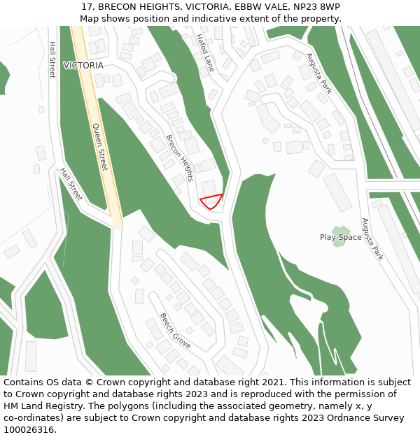 17, BRECON HEIGHTS, VICTORIA, EBBW VALE, NP23 8WP: Location map and indicative extent of plot