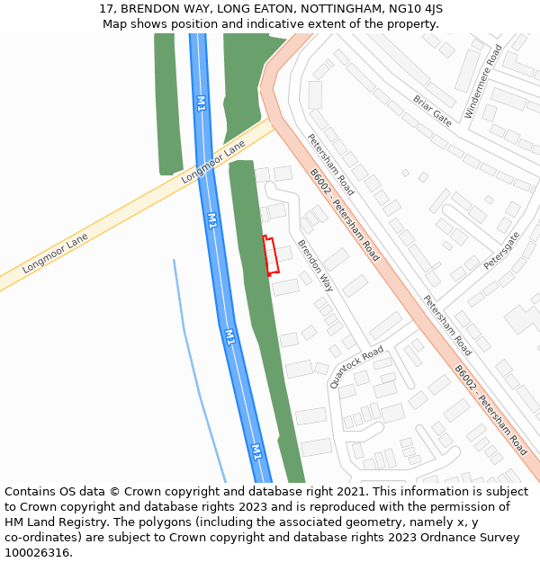 17, BRENDON WAY, LONG EATON, NOTTINGHAM, NG10 4JS: Location map and indicative extent of plot