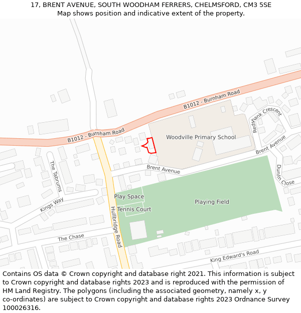 17, BRENT AVENUE, SOUTH WOODHAM FERRERS, CHELMSFORD, CM3 5SE: Location map and indicative extent of plot