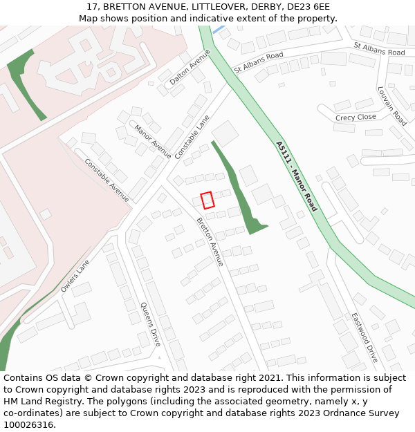 17, BRETTON AVENUE, LITTLEOVER, DERBY, DE23 6EE: Location map and indicative extent of plot