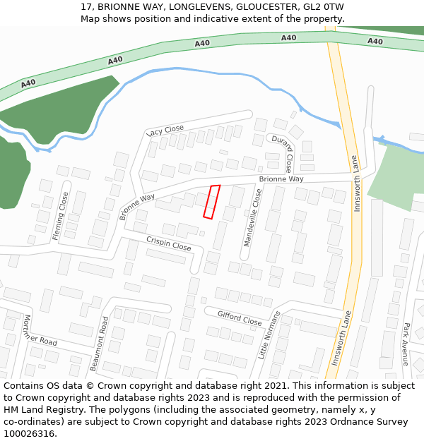 17, BRIONNE WAY, LONGLEVENS, GLOUCESTER, GL2 0TW: Location map and indicative extent of plot