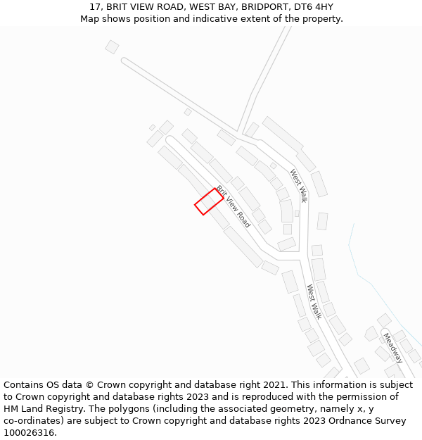 17, BRIT VIEW ROAD, WEST BAY, BRIDPORT, DT6 4HY: Location map and indicative extent of plot