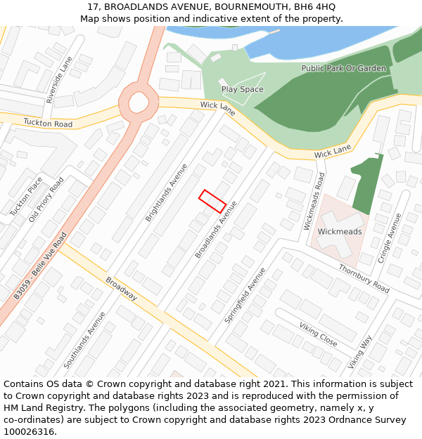 17, BROADLANDS AVENUE, BOURNEMOUTH, BH6 4HQ: Location map and indicative extent of plot