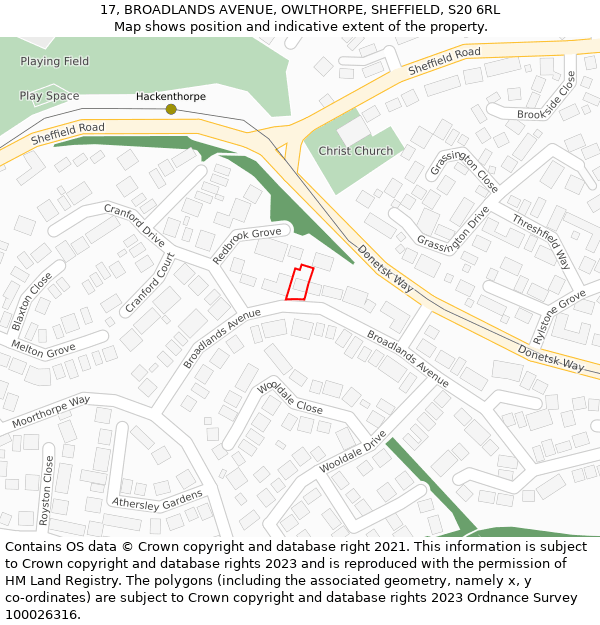 17, BROADLANDS AVENUE, OWLTHORPE, SHEFFIELD, S20 6RL: Location map and indicative extent of plot