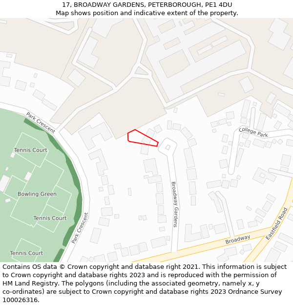 17, BROADWAY GARDENS, PETERBOROUGH, PE1 4DU: Location map and indicative extent of plot