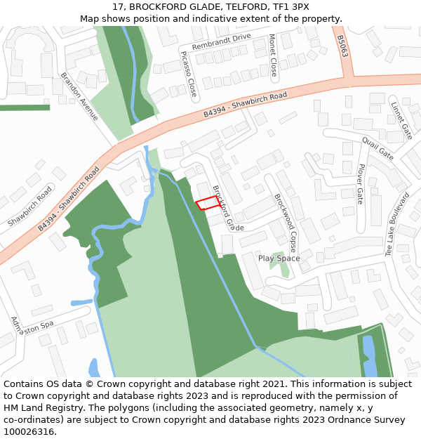 17, BROCKFORD GLADE, TELFORD, TF1 3PX: Location map and indicative extent of plot