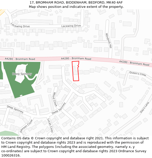 17, BROMHAM ROAD, BIDDENHAM, BEDFORD, MK40 4AF: Location map and indicative extent of plot