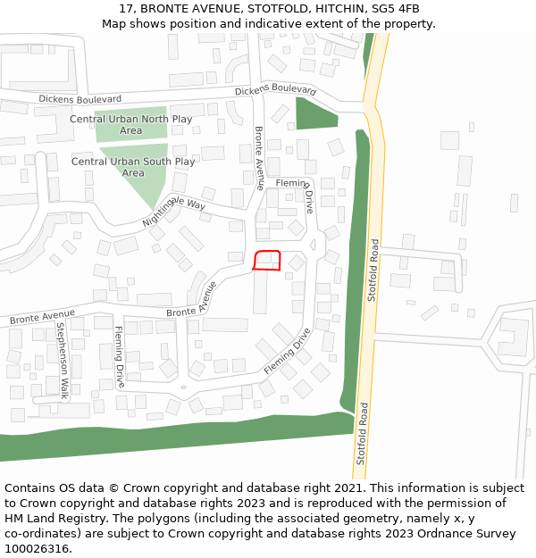 17, BRONTE AVENUE, STOTFOLD, HITCHIN, SG5 4FB: Location map and indicative extent of plot