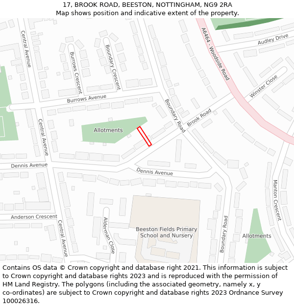 17, BROOK ROAD, BEESTON, NOTTINGHAM, NG9 2RA: Location map and indicative extent of plot