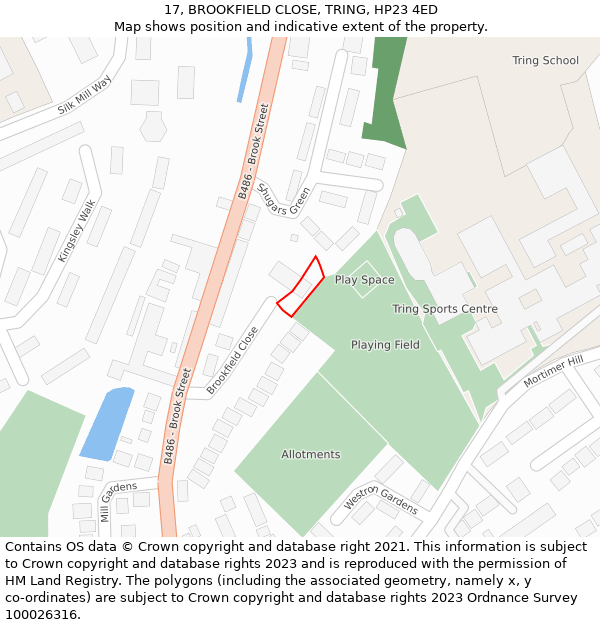 17, BROOKFIELD CLOSE, TRING, HP23 4ED: Location map and indicative extent of plot