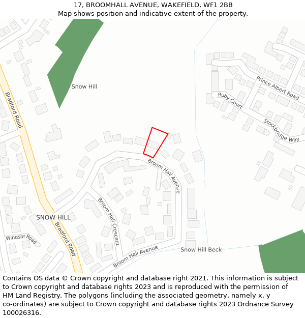 17, BROOMHALL AVENUE, WAKEFIELD, WF1 2BB: Location map and indicative extent of plot