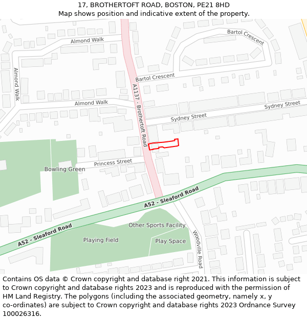 17, BROTHERTOFT ROAD, BOSTON, PE21 8HD: Location map and indicative extent of plot