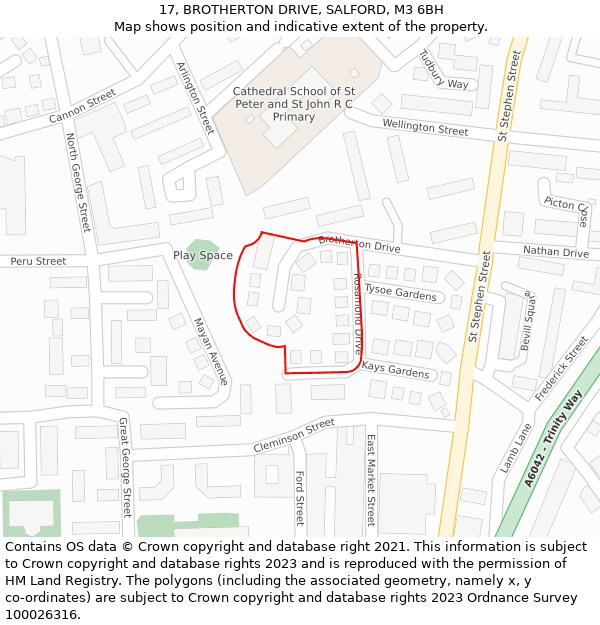 17, BROTHERTON DRIVE, SALFORD, M3 6BH: Location map and indicative extent of plot