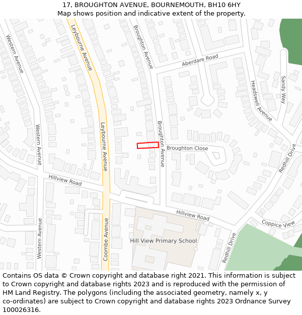 17, BROUGHTON AVENUE, BOURNEMOUTH, BH10 6HY: Location map and indicative extent of plot