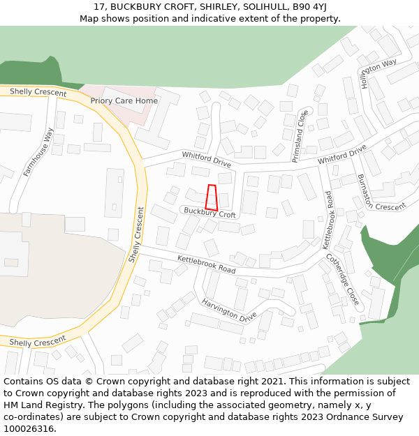 17, BUCKBURY CROFT, SHIRLEY, SOLIHULL, B90 4YJ: Location map and indicative extent of plot