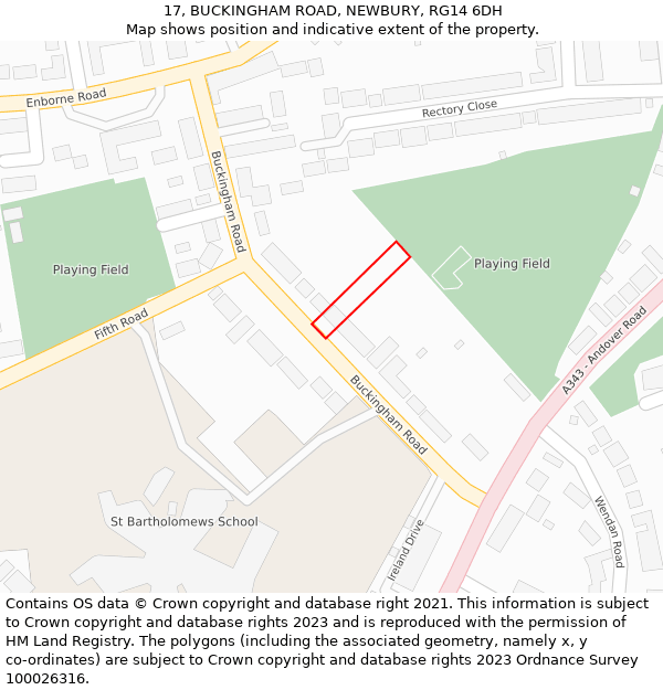 17, BUCKINGHAM ROAD, NEWBURY, RG14 6DH: Location map and indicative extent of plot
